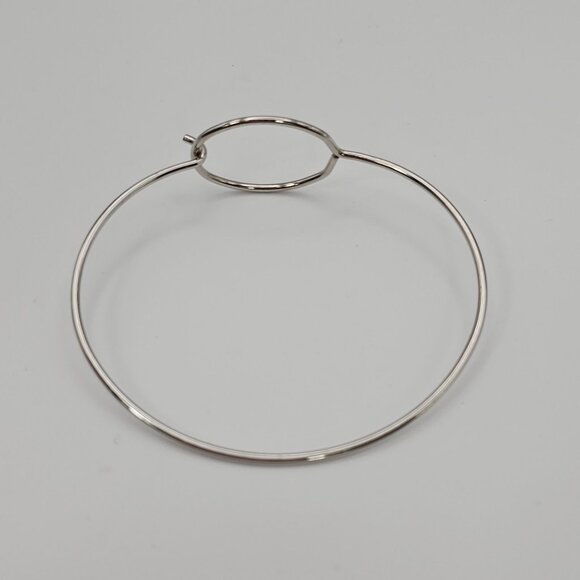 Womens Sterling Silver Oval Loop Adjustable Bangle Bracelet Minimalist Simple - Picture 11 of 13